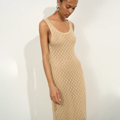 NZ-C00321004 Summer 2025 New Knitted Hollow Solid Color Dress Sexy Slim Suspender Long Dress