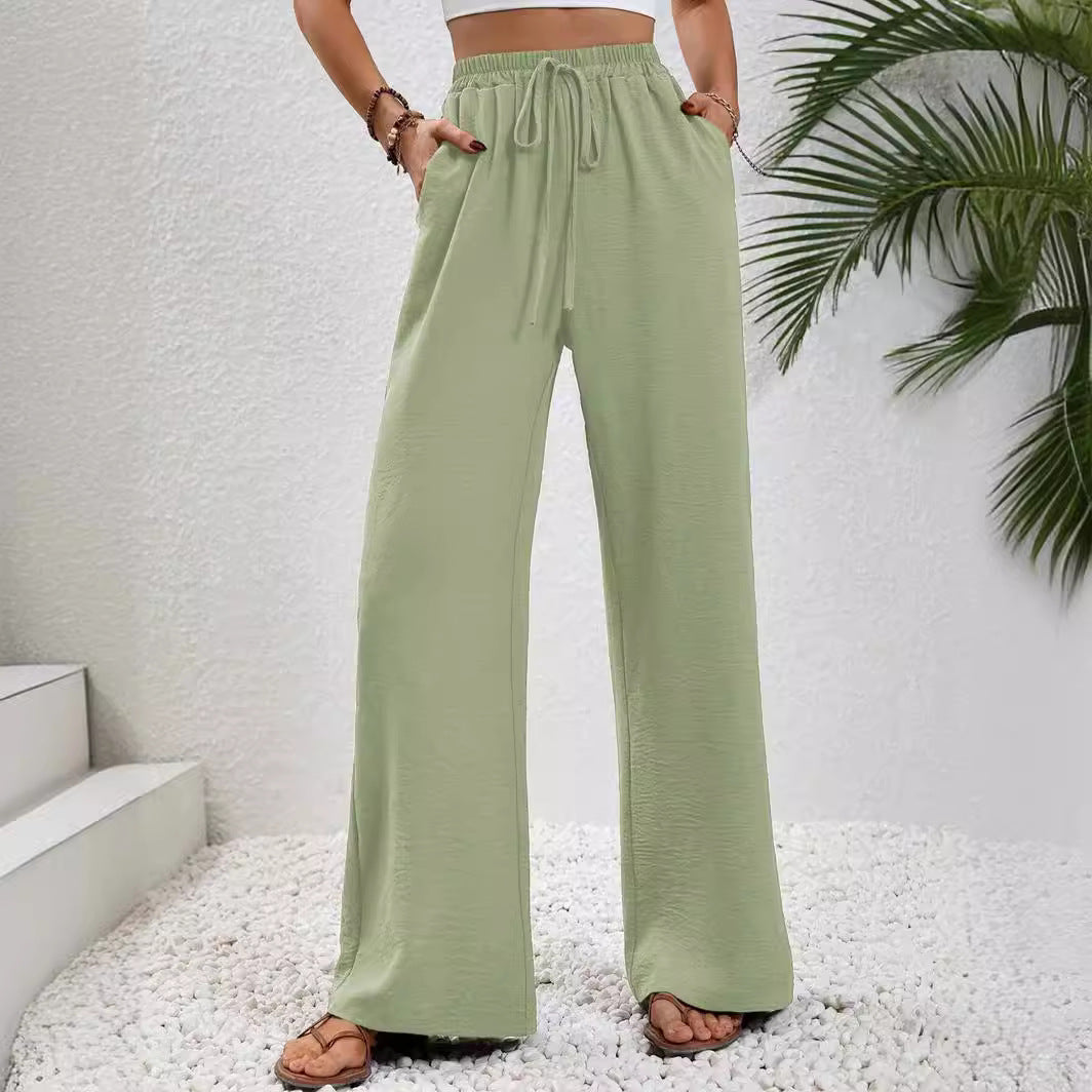 KU-TUO030401 Tiktoktemu Women's Clothing 2025 Spring and Summer New Versatile Solid Color Mopping Wide Leg Pants Casual Pants