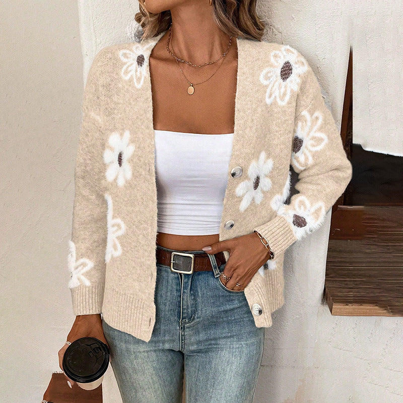 NZ-C00319003 Flower pattern button-up cardigan