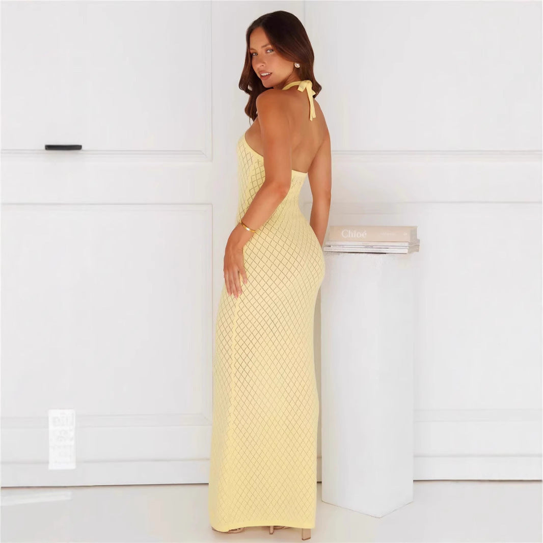 NZ-C00321005 2025 New product beach dress women's solid color sexy knitted beach bikini swimsuit blouse dress