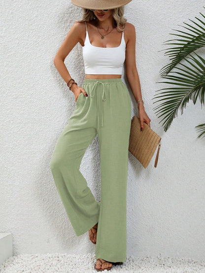 KU-TUO030401 Tiktoktemu Women's Clothing 2025 Spring and Summer New Versatile Solid Color Mopping Wide Leg Pants Casual Pants
