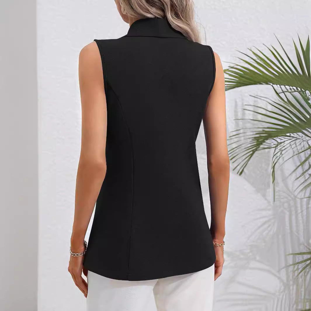 NZ-COA0304005 Spring and Autumn 2025 New Solid Color Cardigan Single Button Jacket Sleeveless Crew Neck Jacket Women