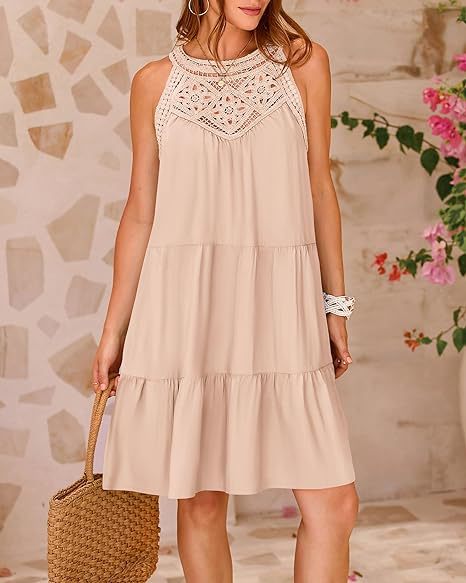 LYQ0052 2025 hollow lace splicing neck A word dress