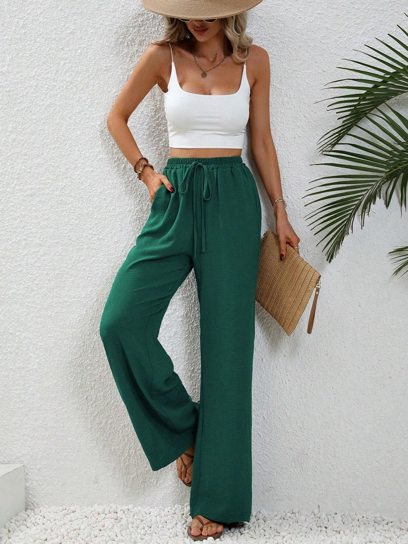 KU-TUO030401 Tiktoktemu Women's Clothing 2025 Spring and Summer New Versatile Solid Color Mopping Wide Leg Pants Casual Pants