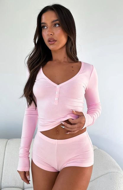 TZ-CO03017002 Women's clothing sexy low-cut V-neck tight long-sleeved top fashion sports style super shorts two-piece set