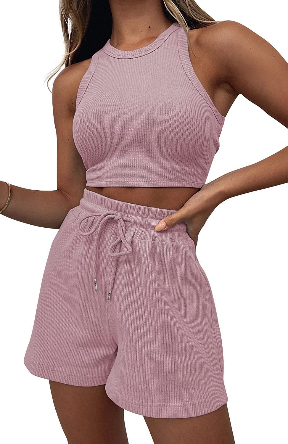 NZ-CO0304004 2025 summer new sleeveless waffle suit, solid color vest fashion casual short 2-piece set women
