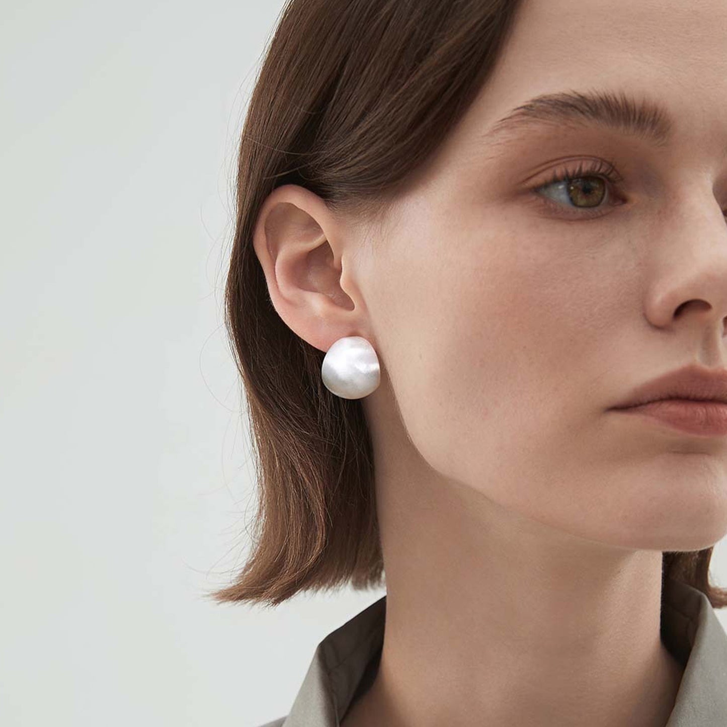 Matte Silver Bean-Shaped Stud Earrings for Women – Elegant Metal Earrings, Ideal for Office, Everyday & Parties