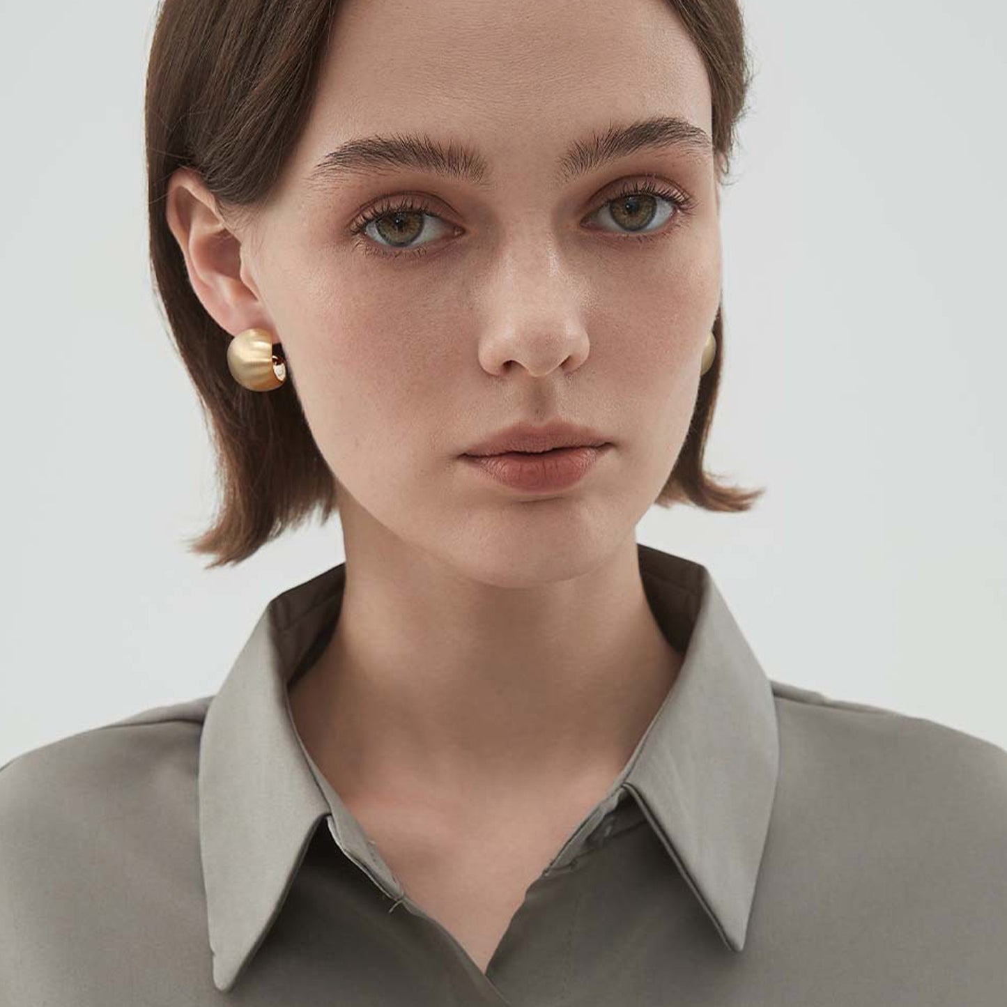 Matte Gold Bean-Shaped Stud Earrings for Women – Elegant Metal Earrings, Ideal for Office & Everyday
