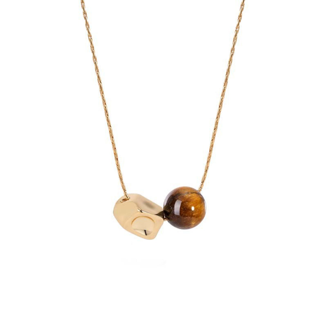 Geometric Tiger's Eye Necklace for Women – Golden Geometric Pendant with Fine Titanium Steel Chain, Ideal for Everyday & Special Occasions