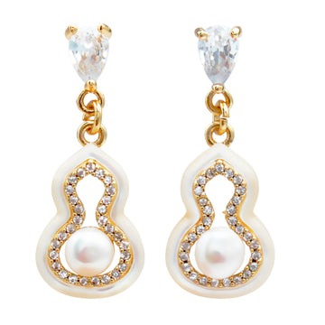 Chinesische Mutterperlen Ohrstecker – Kürbisform Symbol für Glück & Freude, 14K vergoldet, 925 Silberstifte, Süßwasserperle