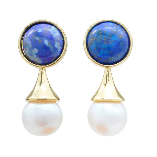Elegante Lapislazuli-Perlen Ohrstecker – 14K vergoldet, 925 Silberstifte, französisches Tropfen-Design, hypoallergen & luxuriös