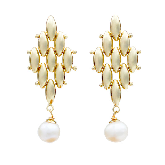 Elegante bewegliche Ohrringe mit Süßwasserperle – 14K vergoldete goldene Tropfen, 925 Silberstecker, Statement Ohrschmuck für Feste & Partys