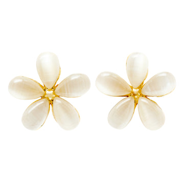 Cat’s Eye Flower Stud Earrings – 5-Petal Blossom Design, 14K Gold Plated, Elegant Jewelry for Women