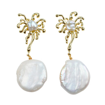 Barock Perlenohrring – Unregelmäßige Süßwasserperle, 14K vergoldet, 925 Silberstift, eleganter hypoallergener Ohrstecker für Frauen