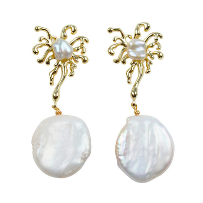 Barock Perlenohrring – Unregelmäßige Süßwasserperle, 14K vergoldet, 925 Silberstift, eleganter hypoallergener Ohrstecker für Frauen