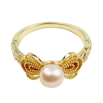 Chinesischer Schmetterlings Perlenring – Offener Verstellbarer Ring, 14K Vergoldet mit Süßwasserperle, Eleganter Damenring