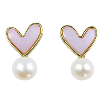 Erste Liebe Perlenohrringe – Rosa Herz mit Süßwasserperle, handgemalt, 14K vergoldete Kupferlegierung, süßes & romantisches Design für Alltag und besondere Momente