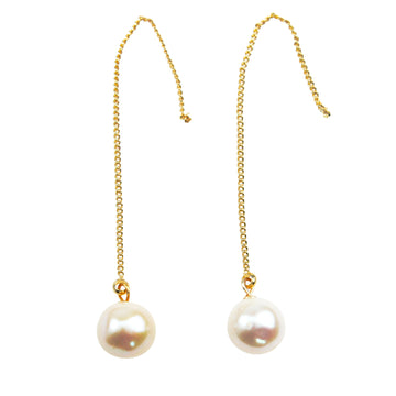 Krone Perlen Ohrkette Damen – 925 Silber, 14K Vergoldet, Zirkonia Krönchen & Süßwasserperle, Allergiefrei, Elegante Geschenkbox