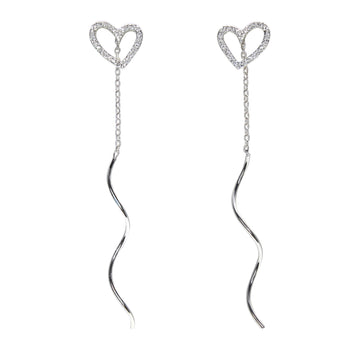 Heart Threader Earrings – Silver Long Chain Earrings with Heart Design, No Backing Needed, Elegant Minimalist Jewelry for Women