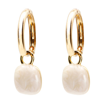 White Enamel Cube Earrings – 14K Gold Plated with Detachable Hoop, Modern & Elegant Jewelry for Everyday and Office Wear