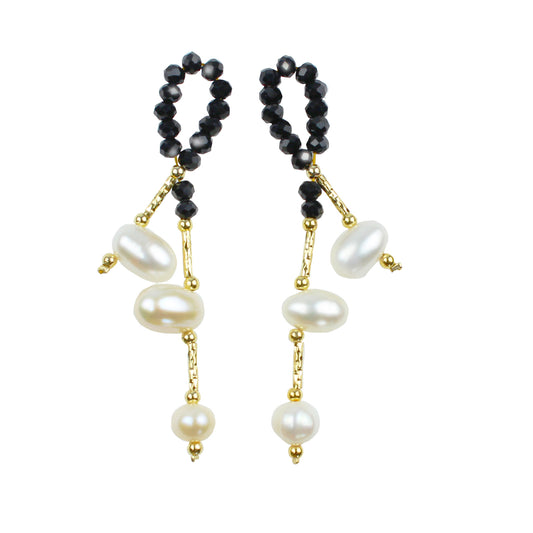Schleifen Perlen Ohrringe – Schwarze Kristall-Schleife mit Perlen, 14K Vergoldet & 925 Silberstift, Süßer eleganter Stil für Damen