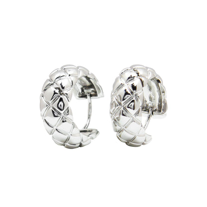 Small Silver Rhombus Hoop Earrings – 1.4 cm Geometric Design for Women, Ideal for Everyday & Special Occasions