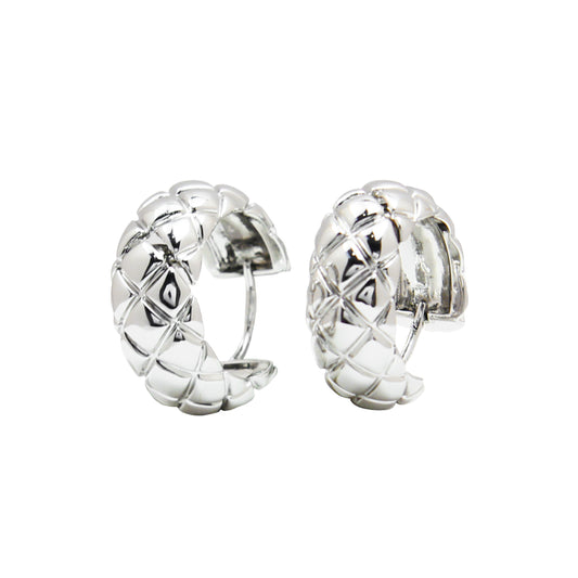 Small Silver Rhombus Hoop Earrings – 1.4 cm Geometric Design for Women, Ideal for Everyday & Special Occasions