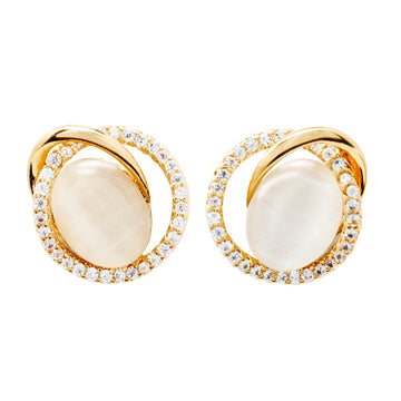 Cat’s Eye Stone Earrings – 14K Gold Plated with Sparkling Zirconia, Elegant & Feminine Jewelry for Everyday and Party Wear