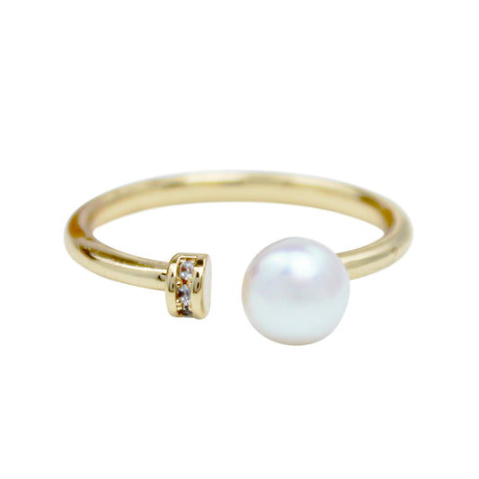 Minimalistischer Perlenring – Einstellbar, Süßwasserperle, 14K Vergoldet, Eleganter & Verstellbarer Schmuck für Damen