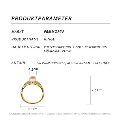 Chinesischer Schmetterlings Perlenring – Offener Verstellbarer Ring, 14K Vergoldet mit Süßwasserperle, Eleganter Damenring
