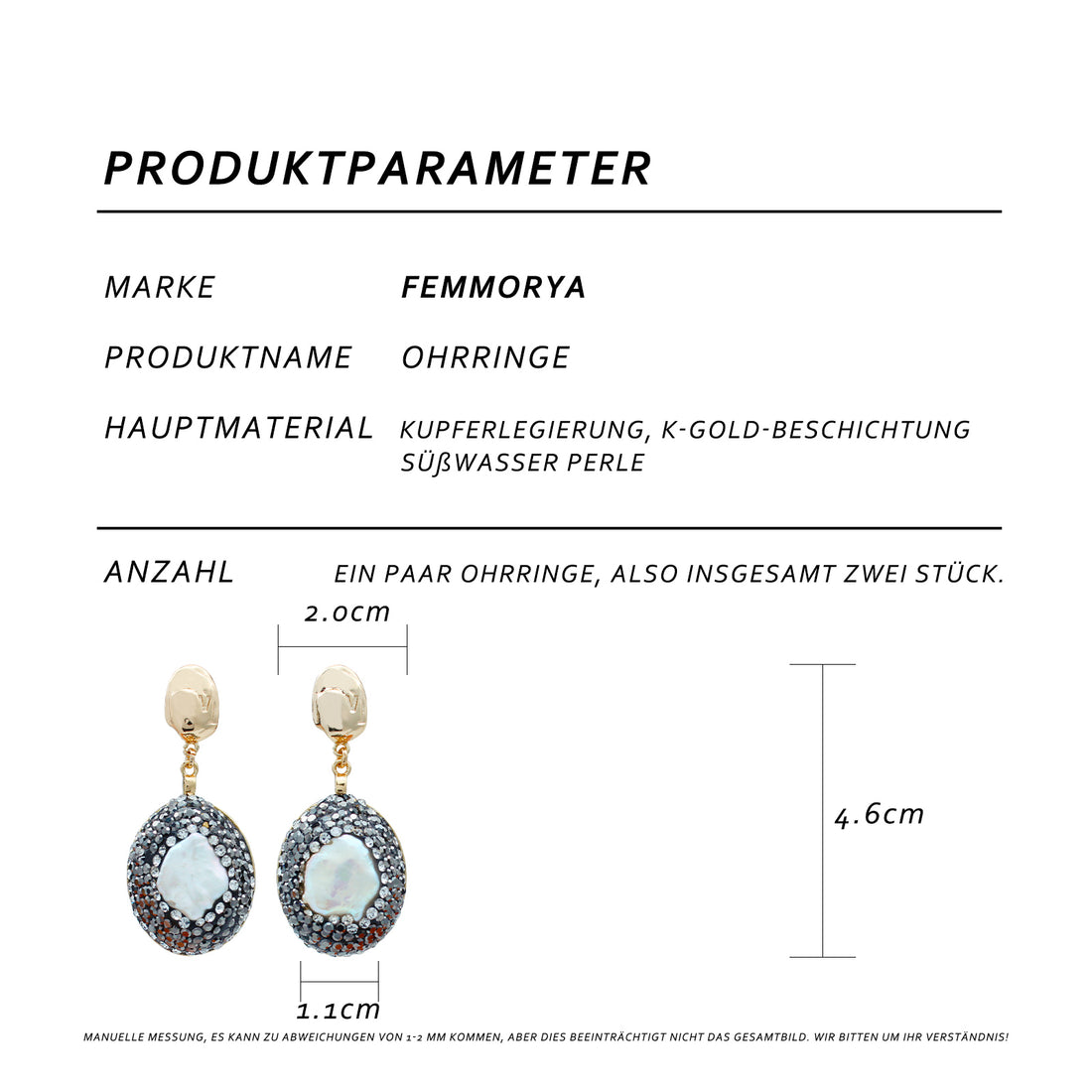 Schwarze Zirkon Perlen Ohrstecker – Unregelmäßige Barockperle, 14K vergoldet, 925 Silber, elegante Ohrringe für Damen