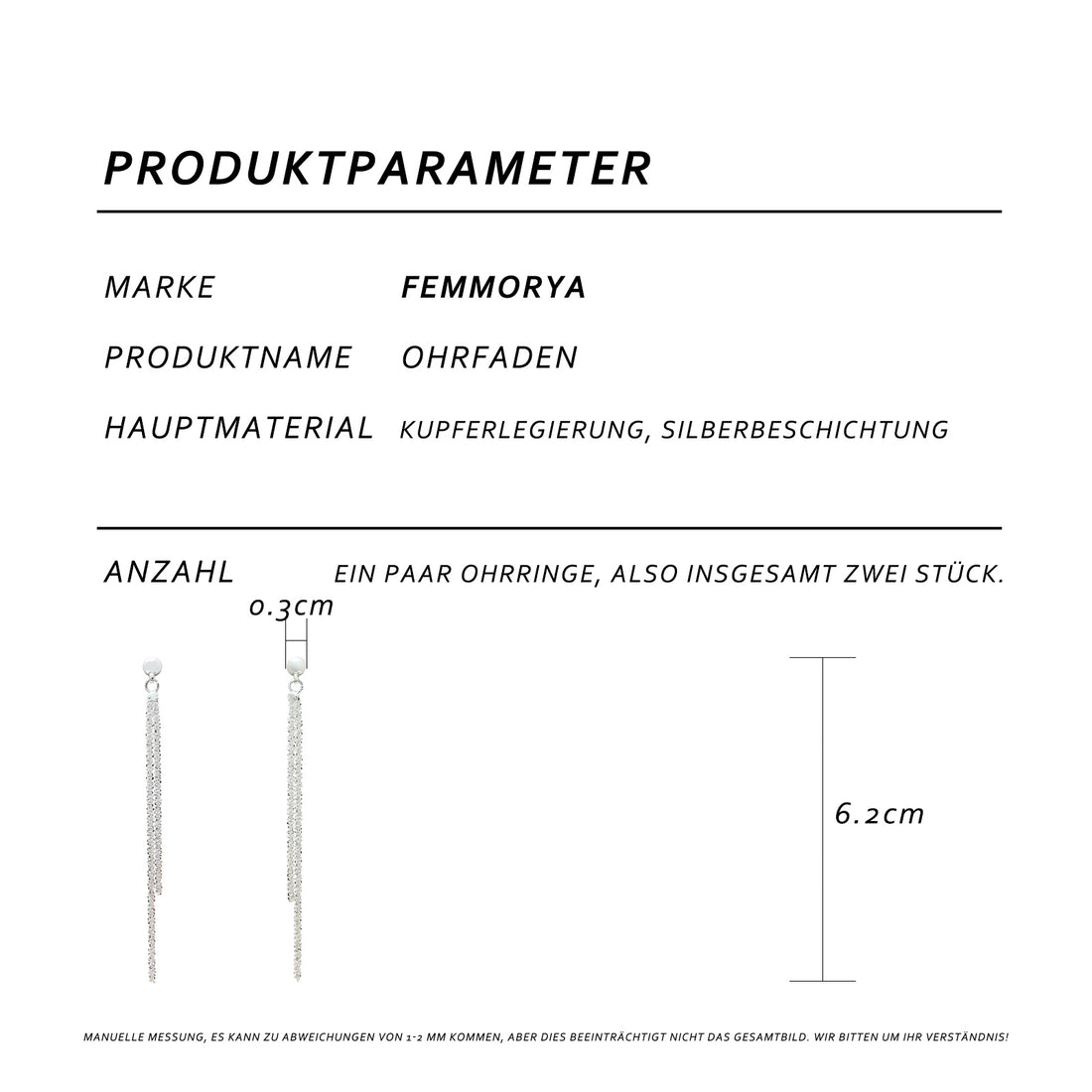 Sparkling Tassel Drop Earrings – Long Silver Dangle Earrings with Zirconia, 14K White Gold Plated, Elegant Jewelry for Parties & Evenings