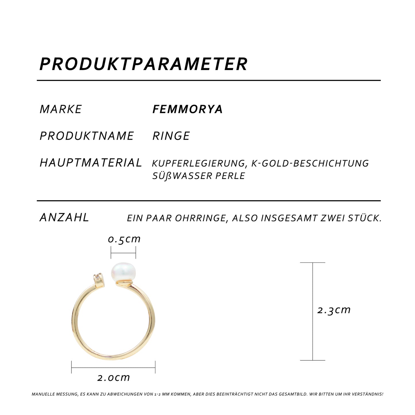 Minimalistischer Perlenring – Einstellbar, Süßwasserperle, 14K Vergoldet, Eleganter & Verstellbarer Schmuck für Damen