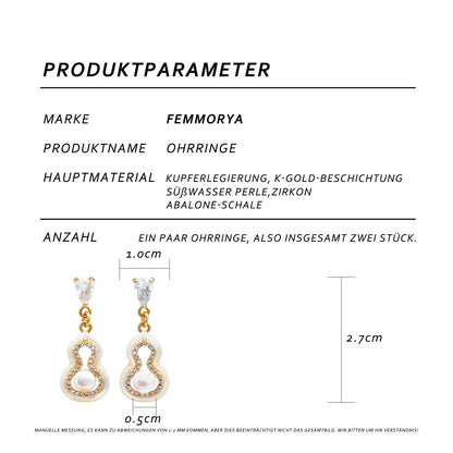 Chinesische Mutterperlen Ohrstecker – Kürbisform Symbol für Glück & Freude, 14K vergoldet, 925 Silberstifte, Süßwasserperle