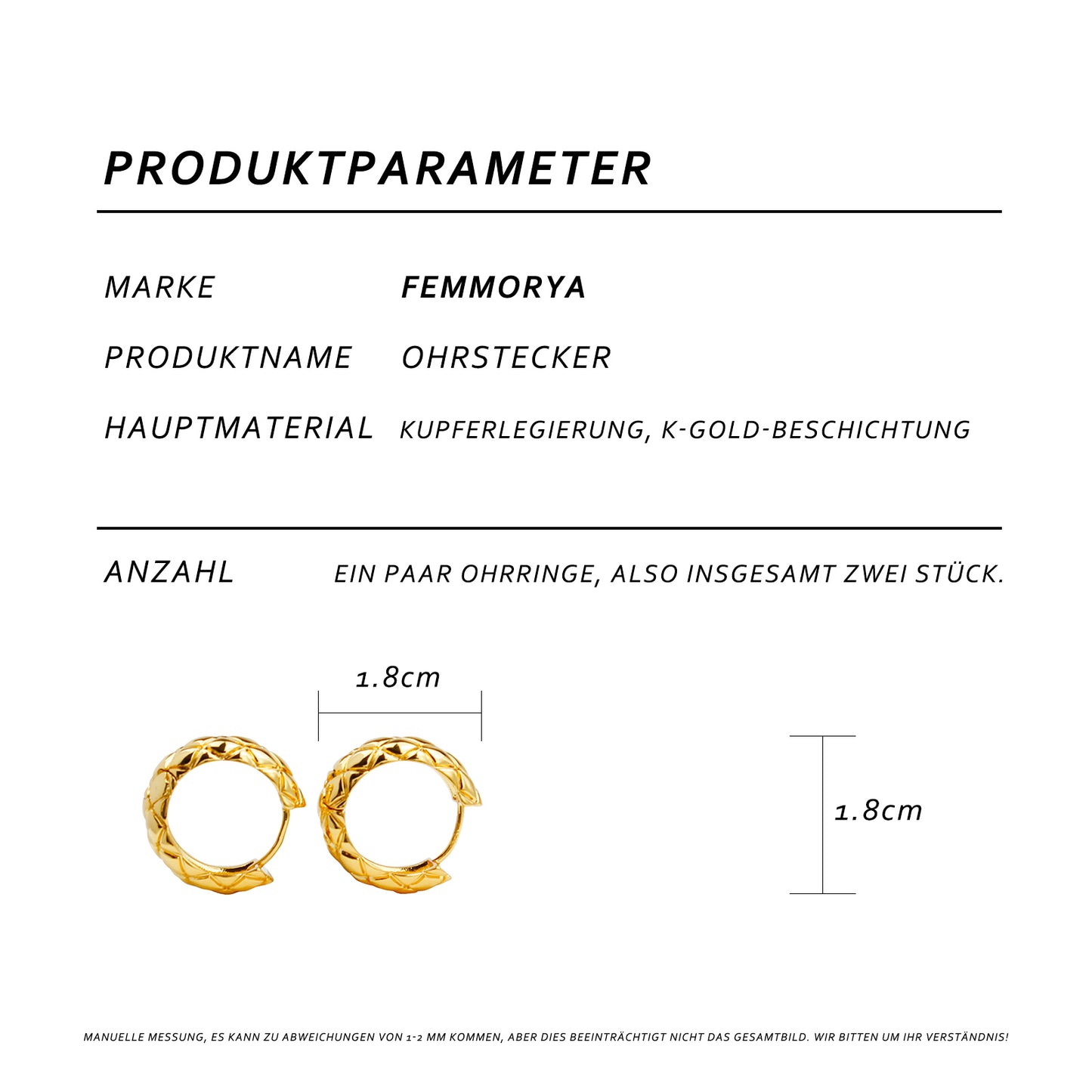 Large Gold Rhombus Hoop Earrings – 1.8 cm Geometric Design for Women, Ideal for Everyday & Special Occasions