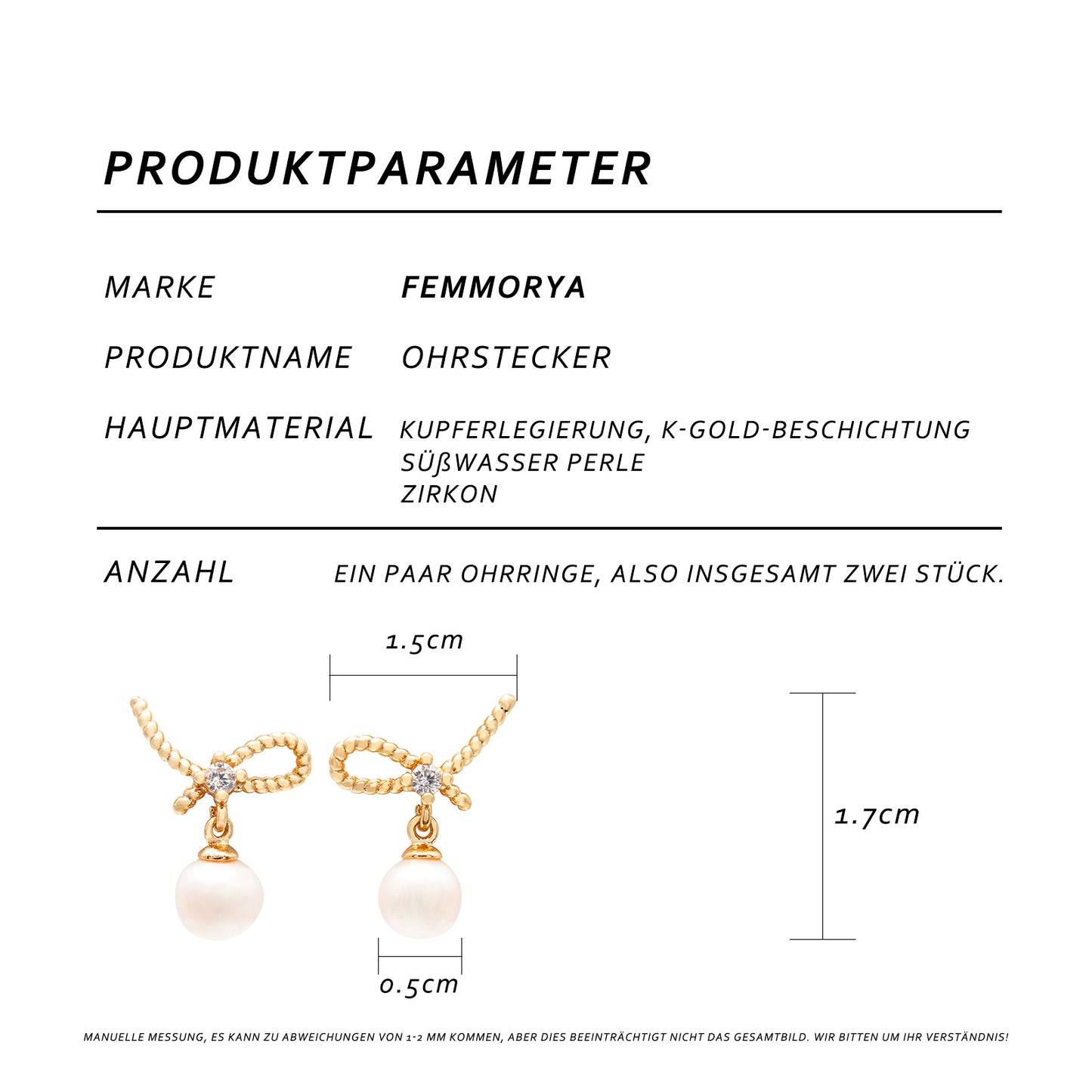 Schmetterlingsknoten Perlen Ohrstecker – 14K vergoldet, 925 Silberstecker, Zirkonia & Süßwasserperle, eleganter Ohrschmuck mit Geschenkbox