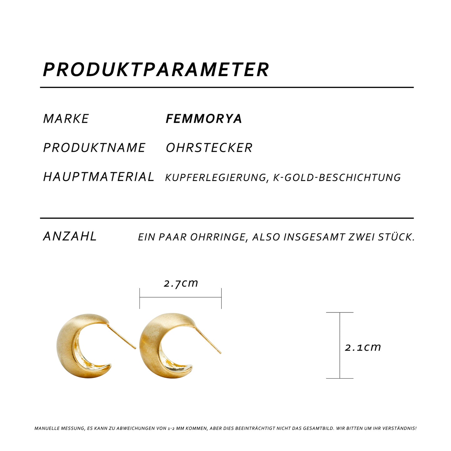 Matte Gold Bean-Shaped Stud Earrings for Women – Elegant Metal Earrings, Ideal for Office & Everyday