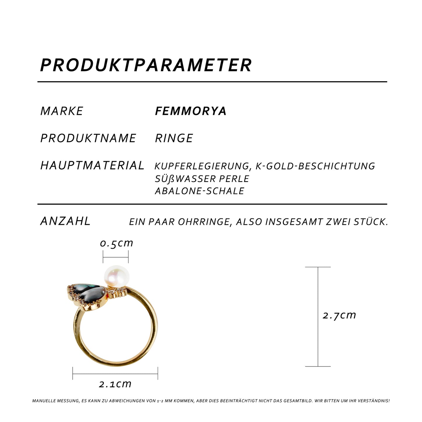 Schmetterling Perlenring – Offener Verstellbarer Ring mit Grüner Abalone & Süßwasserperle, 14K Vergoldet, Eleganter Damenring