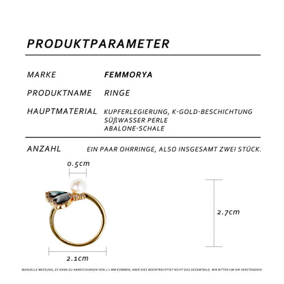 Schmetterling Perlenring – Offener Verstellbarer Ring mit Grüner Abalone & Süßwasserperle, 14K Vergoldet, Eleganter Damenring