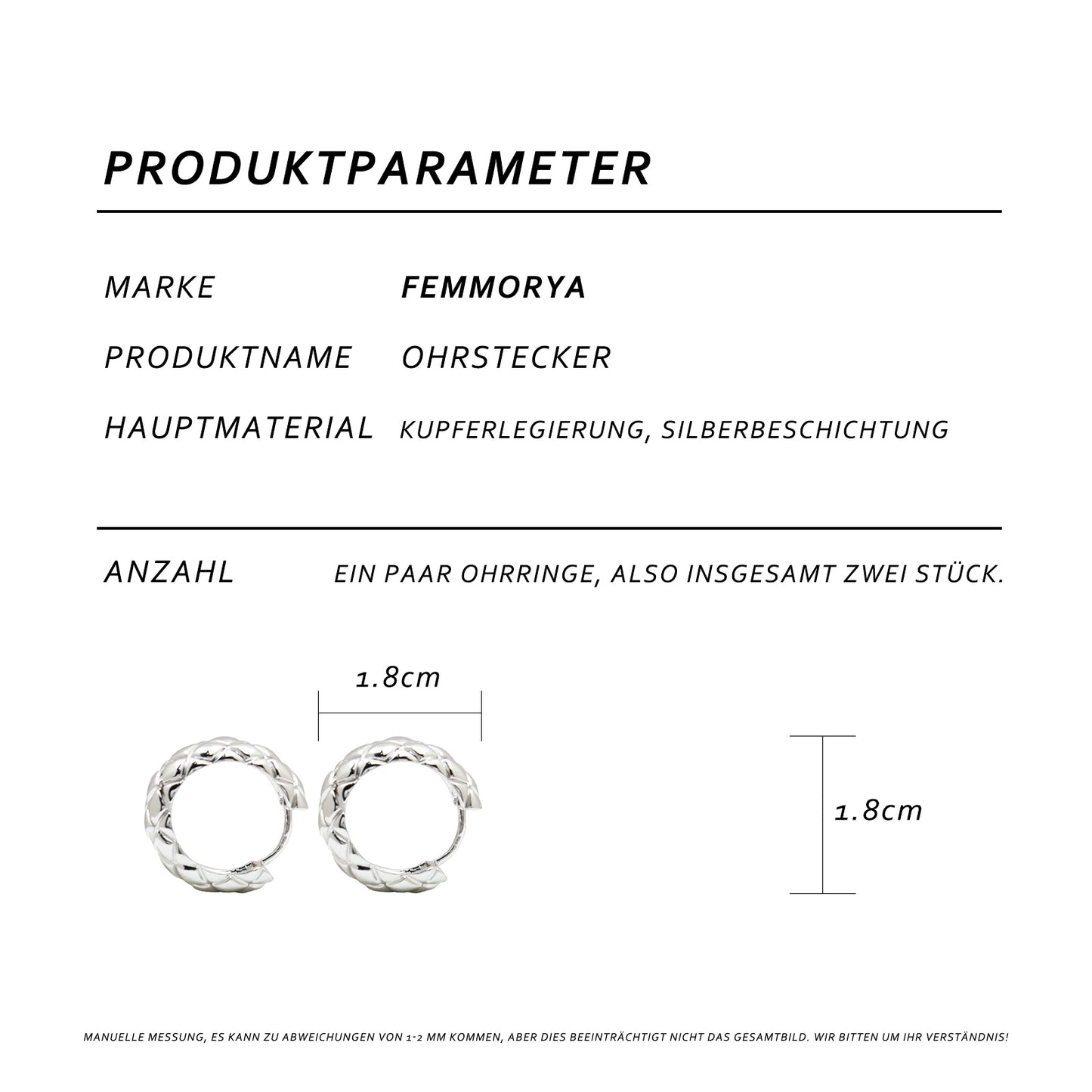 Large Silver Rhombus Hoop Earrings – 1.8 cm Geometric Design for Women, Ideal for Everyday & Special Occasions
