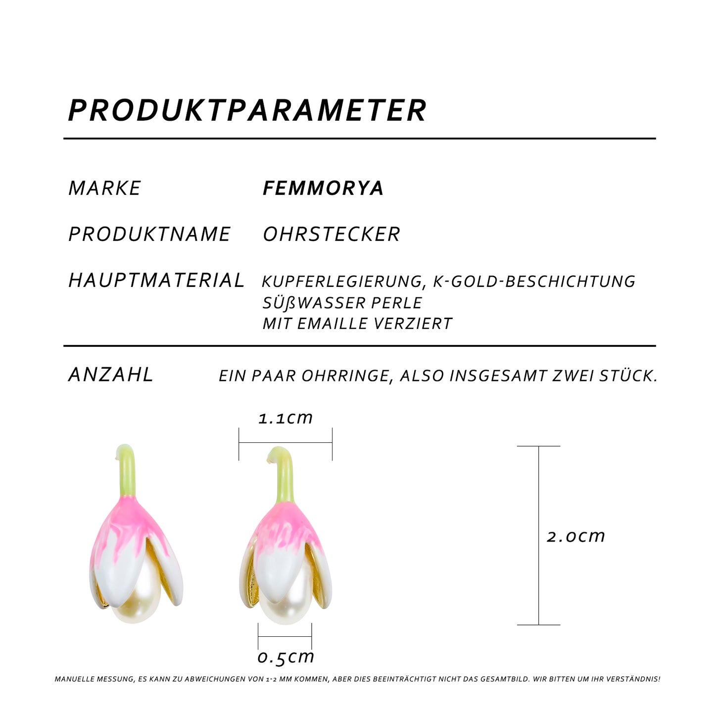 Magnolien Perlen Ohrstecker – Rosa Emaille mit Süßwasserperle, 14K Vergoldet & 925 Silber, femininer Schmuck mit Geschenkbox für Damen