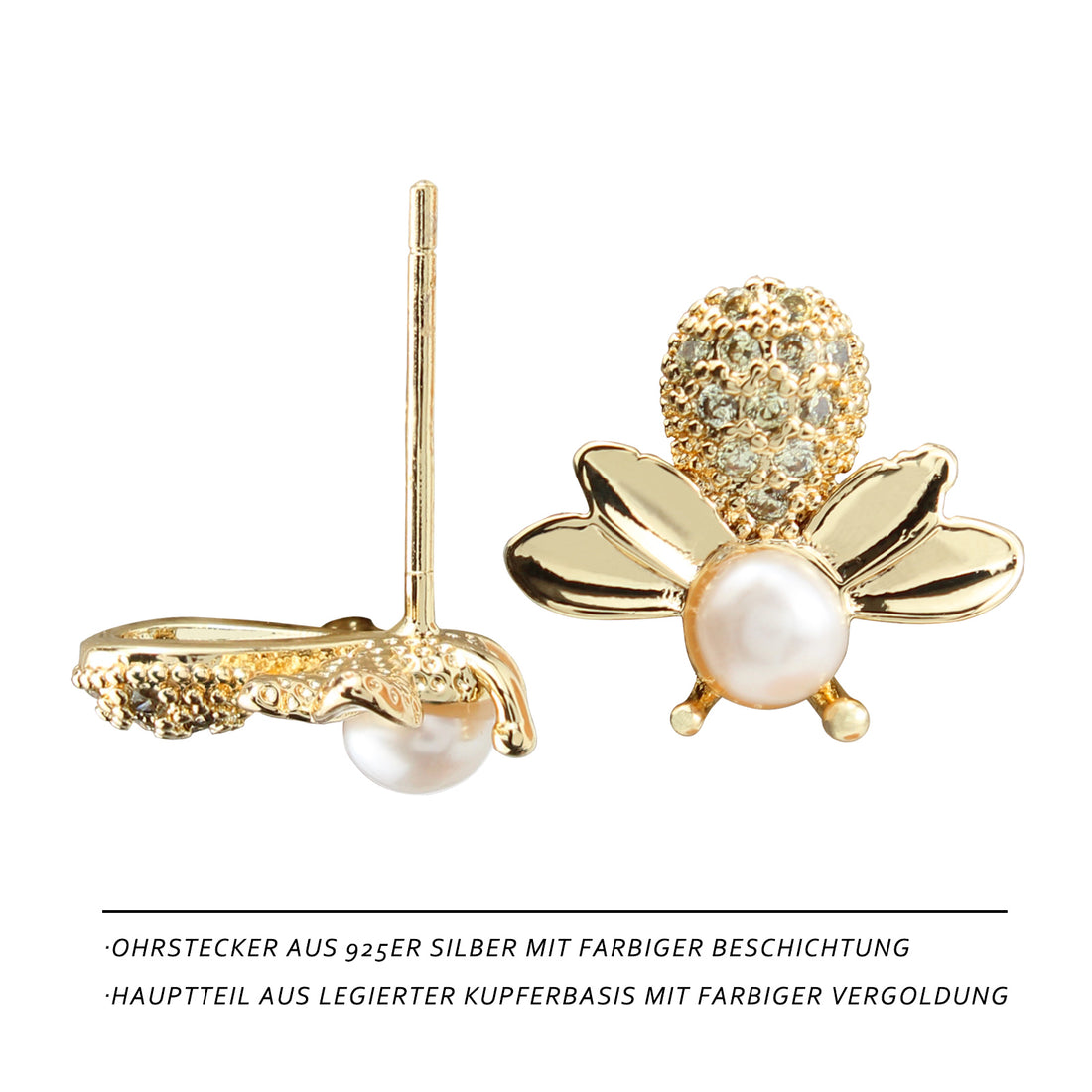 Cute Firefly Pearl Stud Earrings with Zirconia – 14K Gold-Plated Women’s Jewelry for Party, Everyday & Date Nights ✨🐞