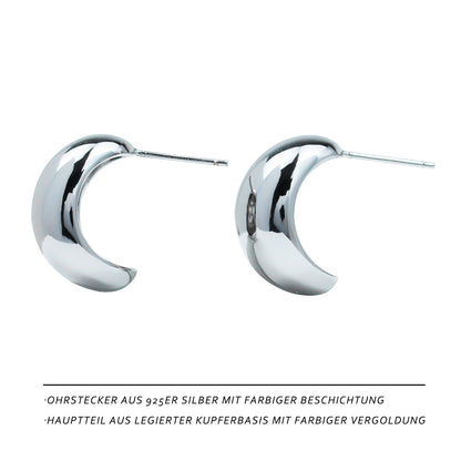French Half-Hoop Silver Earrings – Polished Minimalist Design with 925 Sterling Silver Posts, Elegant Everyday & Business Style for Women