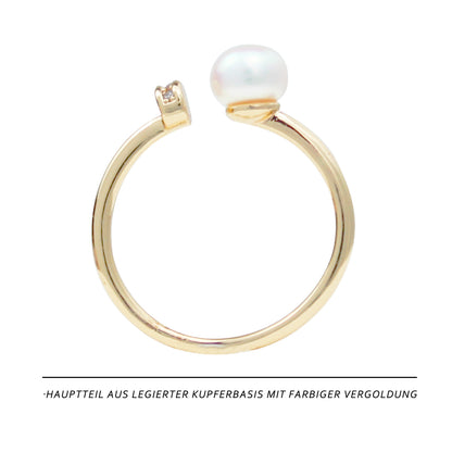 Minimalistischer Perlenring – Einstellbar, Süßwasserperle, 14K Vergoldet, Eleganter & Verstellbarer Schmuck für Damen
