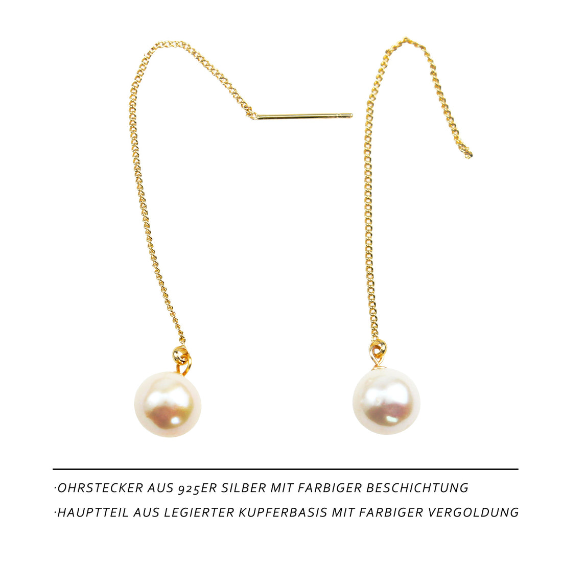 Krone Perlen Ohrkette Damen – 925 Silber, 14K Vergoldet, Zirkonia Krönchen & Süßwasserperle, Allergiefrei, Elegante Geschenkbox