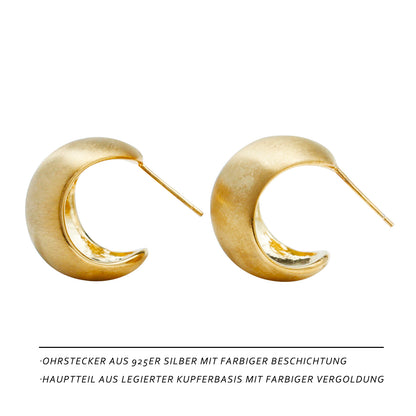 Matte Gold Bean-Shaped Stud Earrings for Women – Elegant Metal Earrings, Ideal for Office & Everyday