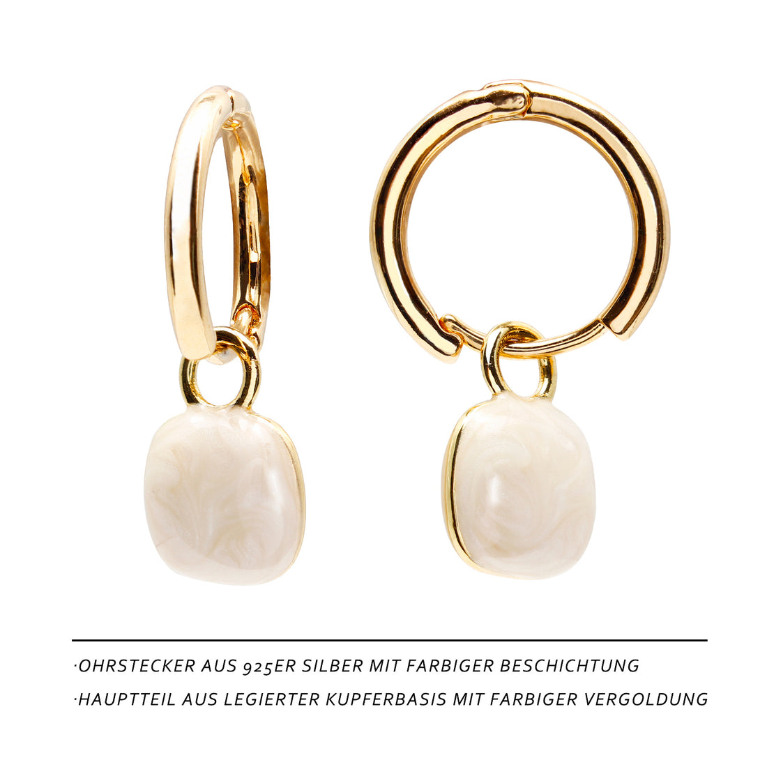White Enamel Cube Earrings – 14K Gold Plated with Detachable Hoop, Modern & Elegant Jewelry for Everyday and Office Wear