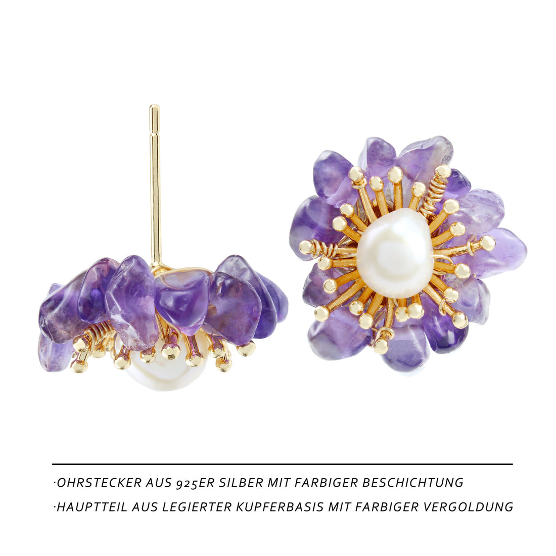Hyacinth Blossom Earrings – 14K Gold-Plated Amethyst & Pearl Studs 💜✨