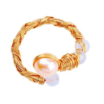 Lavender Flow Adjustable Ring – Handcrafted 14K Gold-Plated Wrap Design with Purple Agate & Freshwater Pearl 💜✨