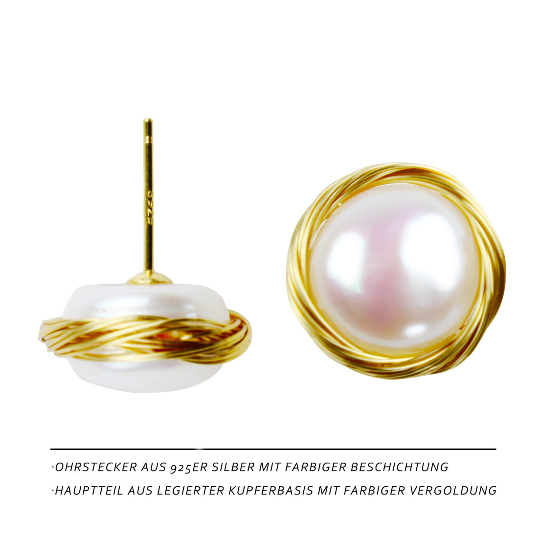 Klassische 14K vergoldete Perlenohrringe mit Drahtwicklung – Antiker Stil, Elegantes & Zeitloses Design